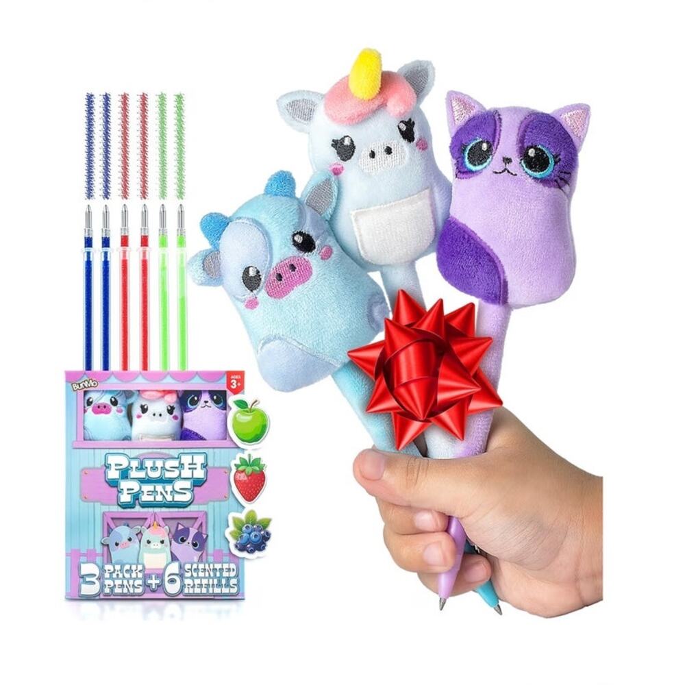 Stocking Stuffers for Kids - 3 Pack Cute Pens - 6 Scented & Glittery Refills